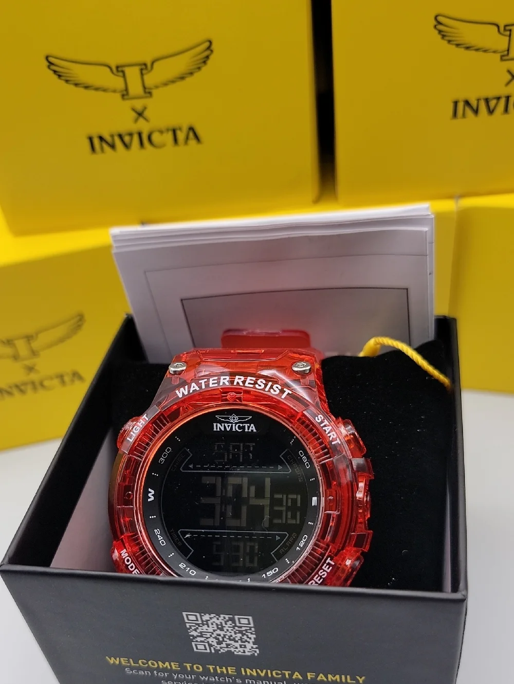 NWT Invicta Racing Burnout Digital Men's Sports Watch 52mm Transparent Red 49045